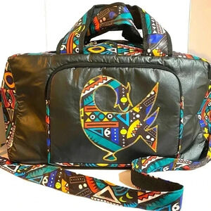 Handcrafted Ankara print vinyl leather duffel weekend travel bag